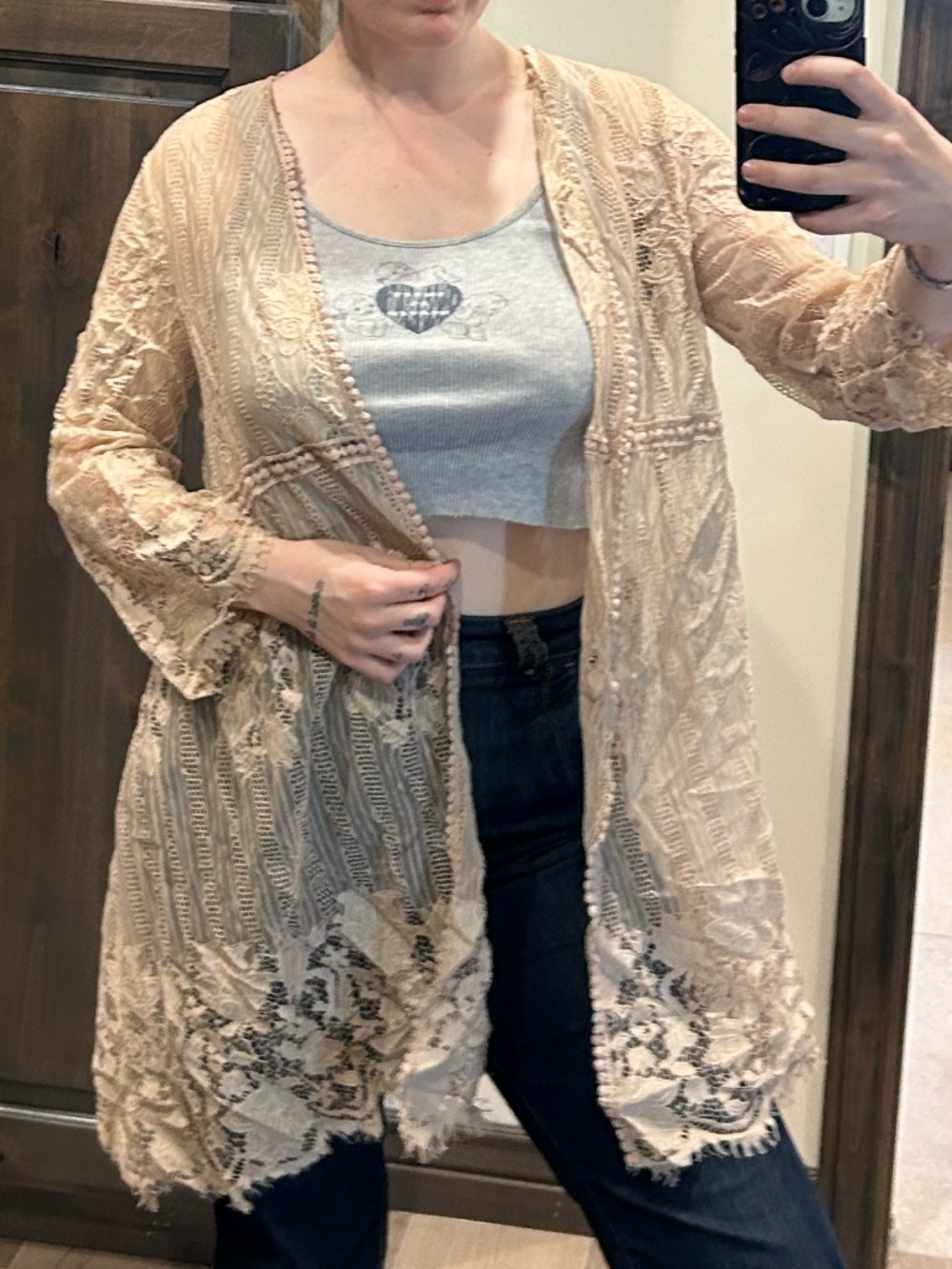 miss chievous brand boho lacy cardigan cream blush pink medium